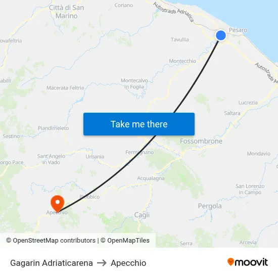 Gagarin Adriaticarena to Apecchio map