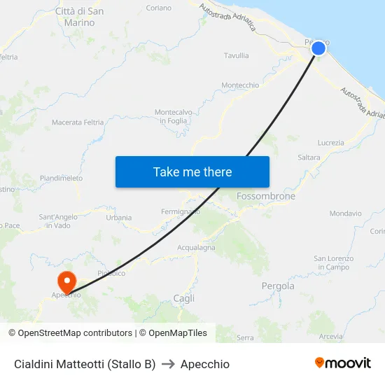 Cialdini Matteotti (Stallo B) to Apecchio map