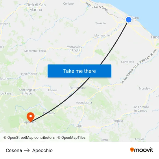 Cesena to Apecchio map