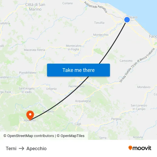 Terni to Apecchio map