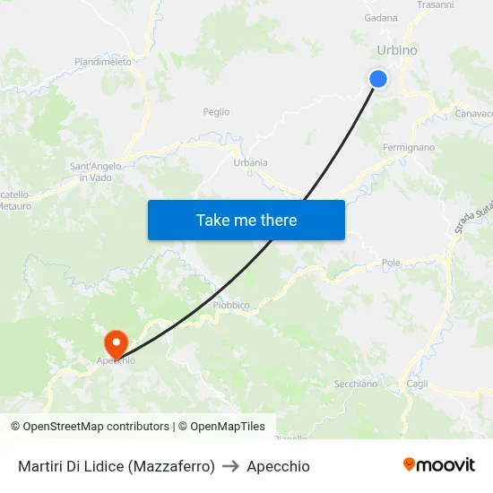 Martiri Di Lidice (Mazzaferro) to Apecchio map