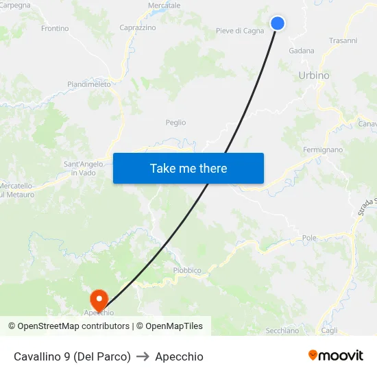 Cavallino 9 (Del Parco) to Apecchio map