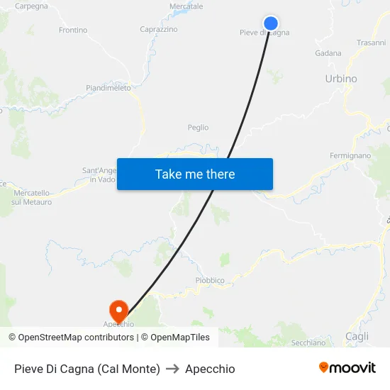 Pieve Di Cagna (Cal Monte) to Apecchio map
