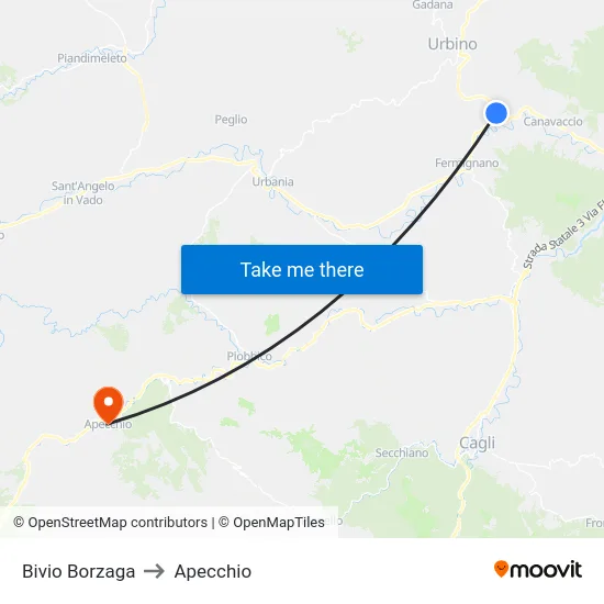 Bivio Borzaga to Apecchio map