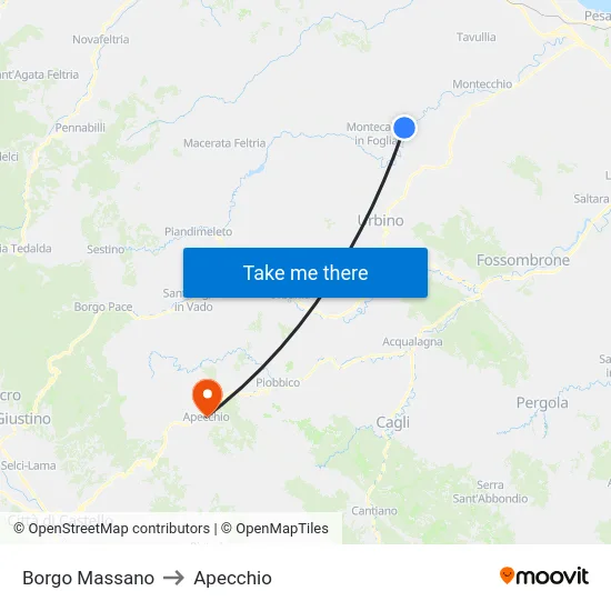 Borgo Massano to Apecchio map