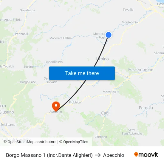 Borgo Massano 1 (Incr.Dante Alighieri) to Apecchio map
