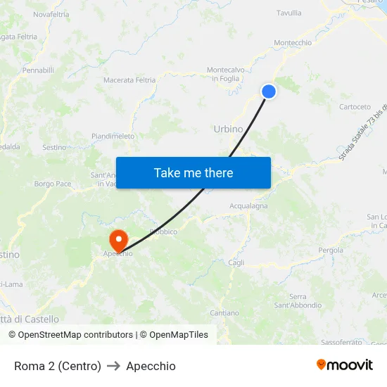 Roma 2 (Center) to Apecchio map