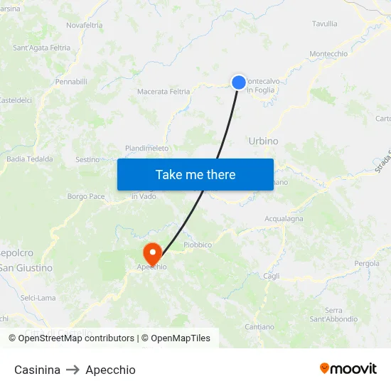 Casinina to Apecchio map