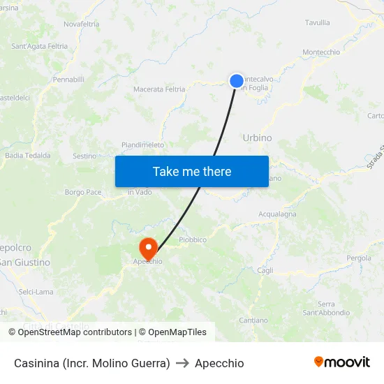 Casinina (Molino Guerra Junction) to Apecchio map