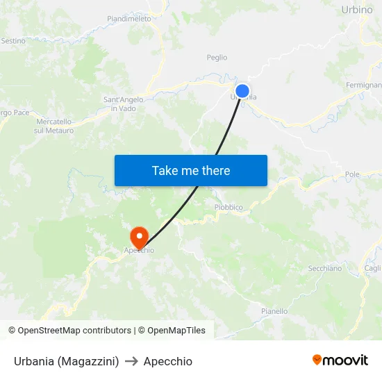 Urbania (Warehouses) to Apecchio map