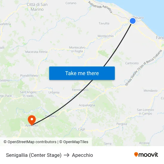 Senigallia (Center Stage) to Apecchio map