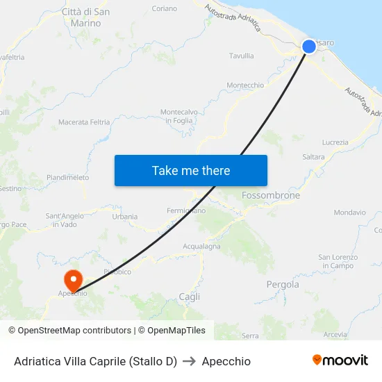 Adriatica Villa Caprile (Stallo D) to Apecchio map