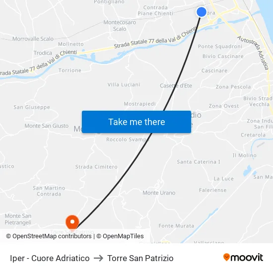 Iper - Cuore Adriatico to Torre San Patrizio map
