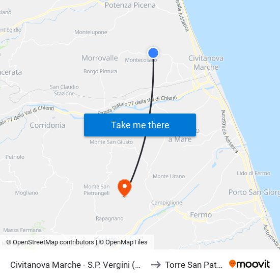 Civitanova Marche - S.P. Vergini (Manegg to Torre San Patrizio map