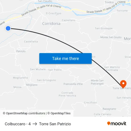 Colbuccaro - 4 to Torre San Patrizio map