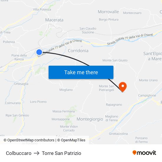 Colbuccaro to Torre San Patrizio map