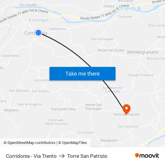 Corridonia - Via Trento to Torre San Patrizio map