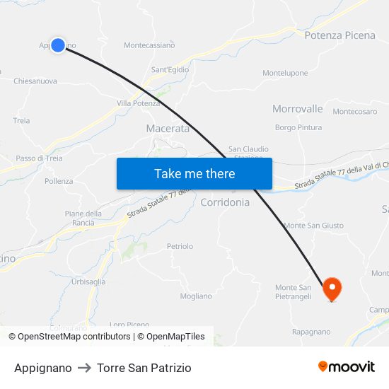 Appignano to Torre San Patrizio map