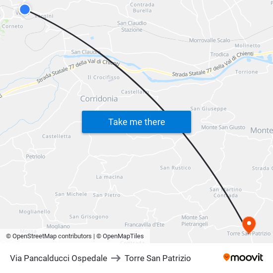 Via Pancalducci Ospedale to Torre San Patrizio map