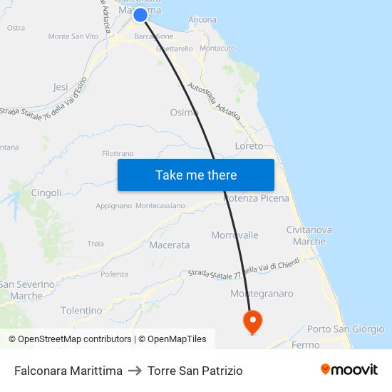 Falconara Marittima to Torre San Patrizio map