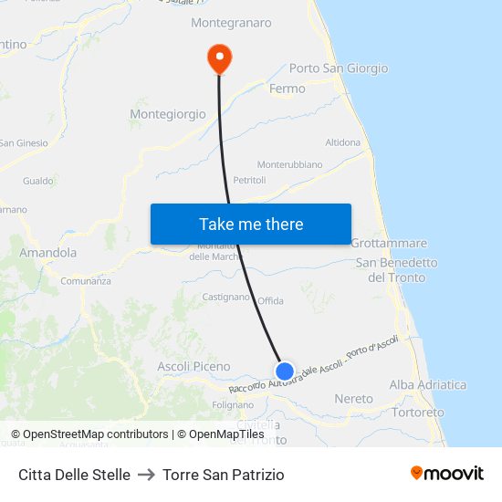 Citta Delle Stelle to Torre San Patrizio map