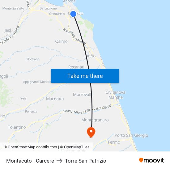 Montacuto - Carcere to Torre San Patrizio map