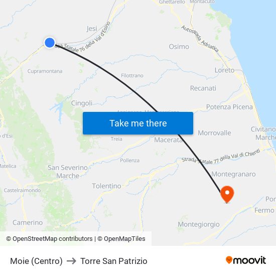 Moie (Centro) to Torre San Patrizio map