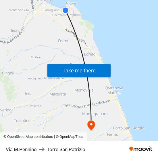 Via M.Pennino to Torre San Patrizio map