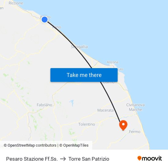 Pesaro Stazione Ff.Ss. to Torre San Patrizio map