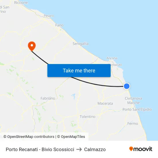 Porto Recanati - Scossicci Junction to Calmazzo map