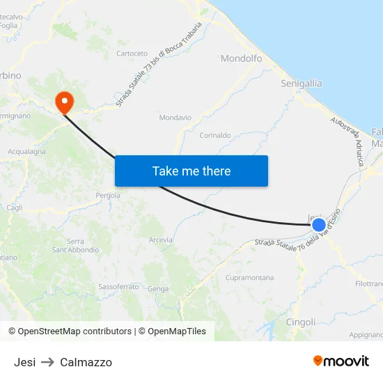 Jesi to Calmazzo map