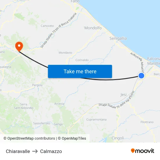 Chiaravalle to Calmazzo map