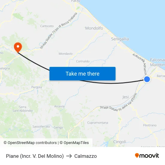 Piane (V. Del Molino Junction) to Calmazzo map