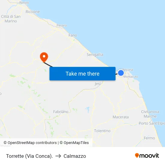 Torrette (Conca Street) to Calmazzo map
