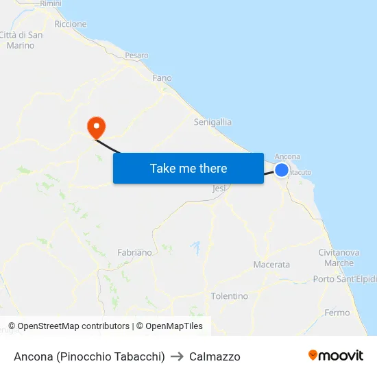 Ancona (Pinocchio Tobacco) to Calmazzo map