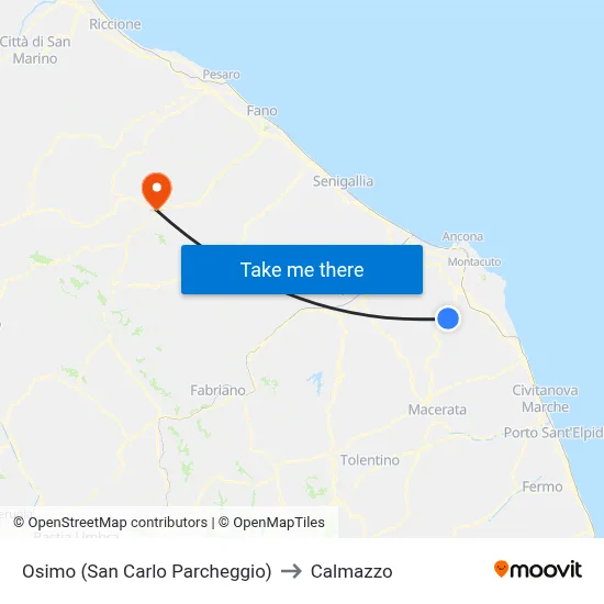Osimo (San Carlo Parking) to Calmazzo map