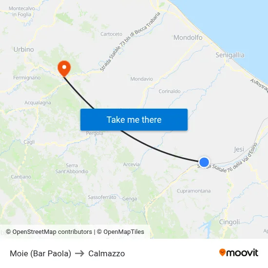 Moie (Paola's Bar) to Calmazzo map