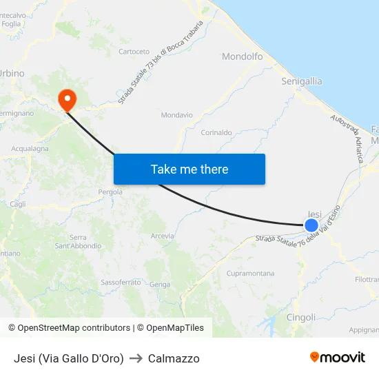 Jesi (Golden Rooster Street) to Calmazzo map