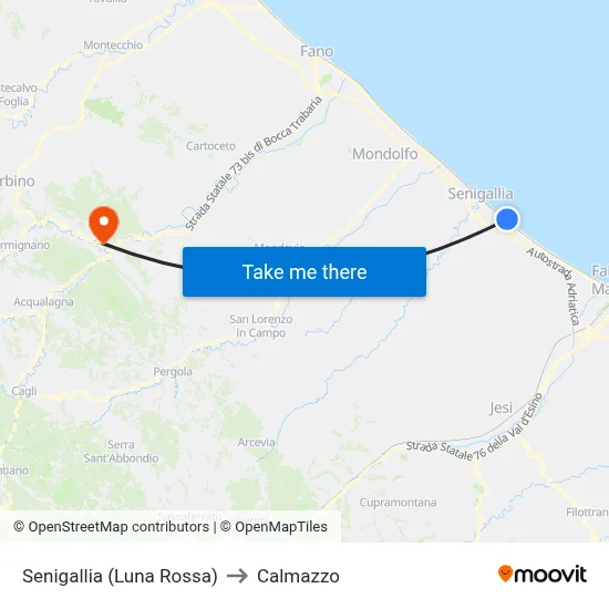 Senigallia (Red Moon) to Calmazzo map