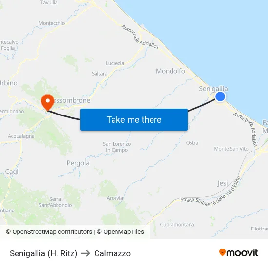 Senigallia (Hotel Ritz) to Calmazzo map