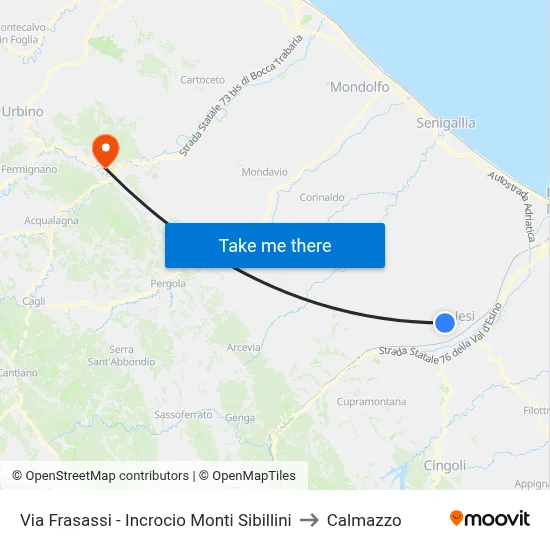 Frasassi Road - Sibillini Mountains Junction to Calmazzo map