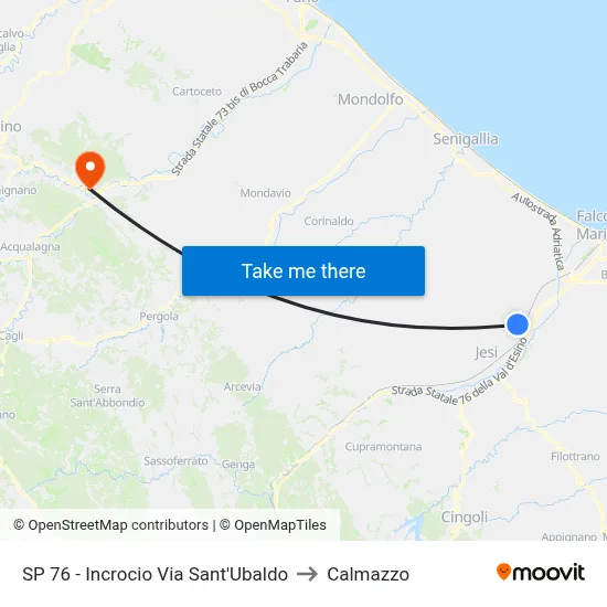 Provincial Road 76 - Sant'Ubaldo Street Junction to Calmazzo map