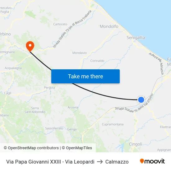 Via Pope John XXIII - Via Leopardi to Calmazzo map