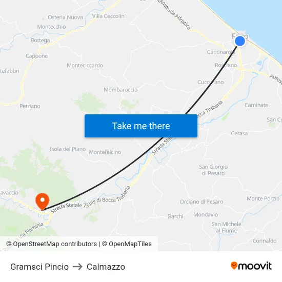 Gramsci Pincio to Calmazzo map