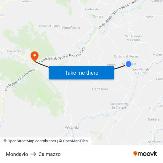 Mondavio to Calmazzo map