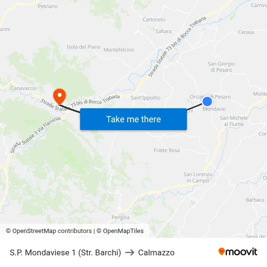 Mondaviese Provincial Road 1 (Barchi Road) to Calmazzo map