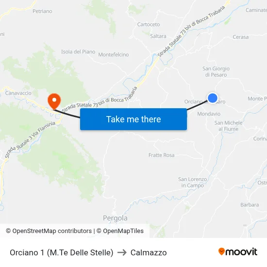 Orciano 1 (Mount of Stars) to Calmazzo map