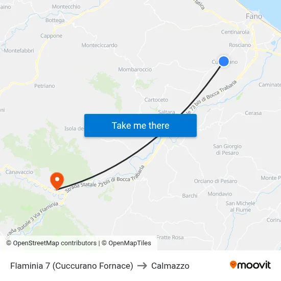 Flaminia 7 (Cuccurano Fornace) to Calmazzo map