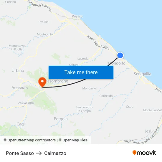 Ponte Sasso to Calmazzo map