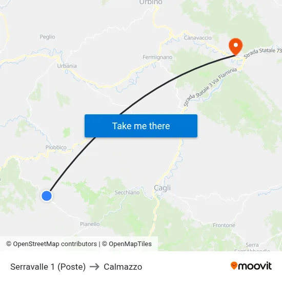Serravalle 1 (Post Office) to Calmazzo map
